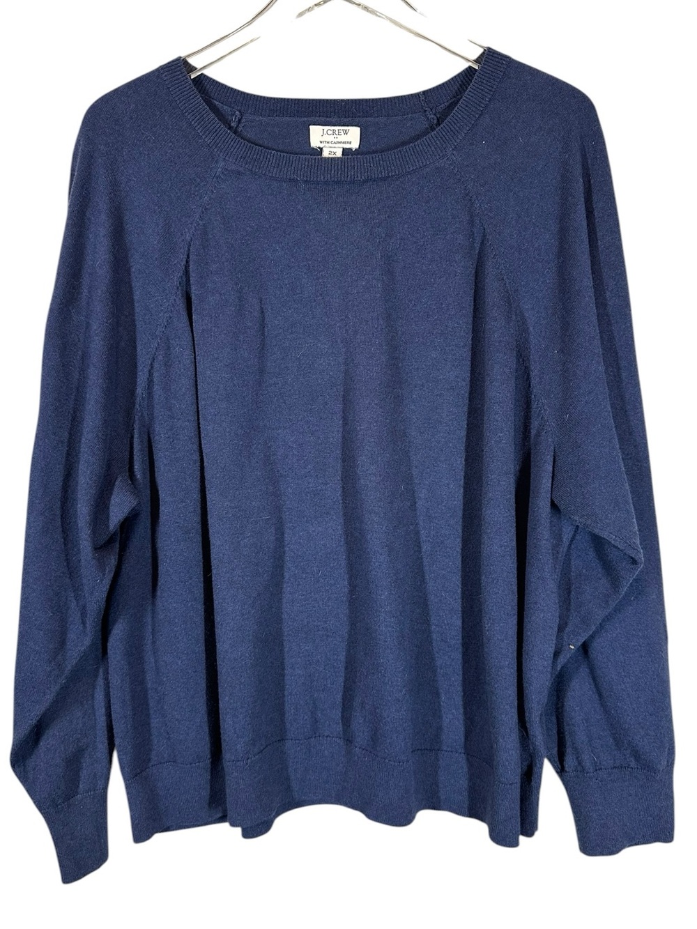 J.CREW FACTORY Women's 2X Plus Navy Blue Crewneck Sweater Cotton Cashmere Blend